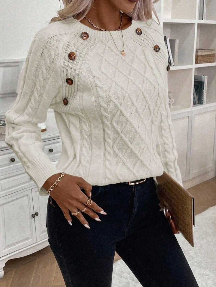 Clara  | Button-Detail Cable Knit Sweater