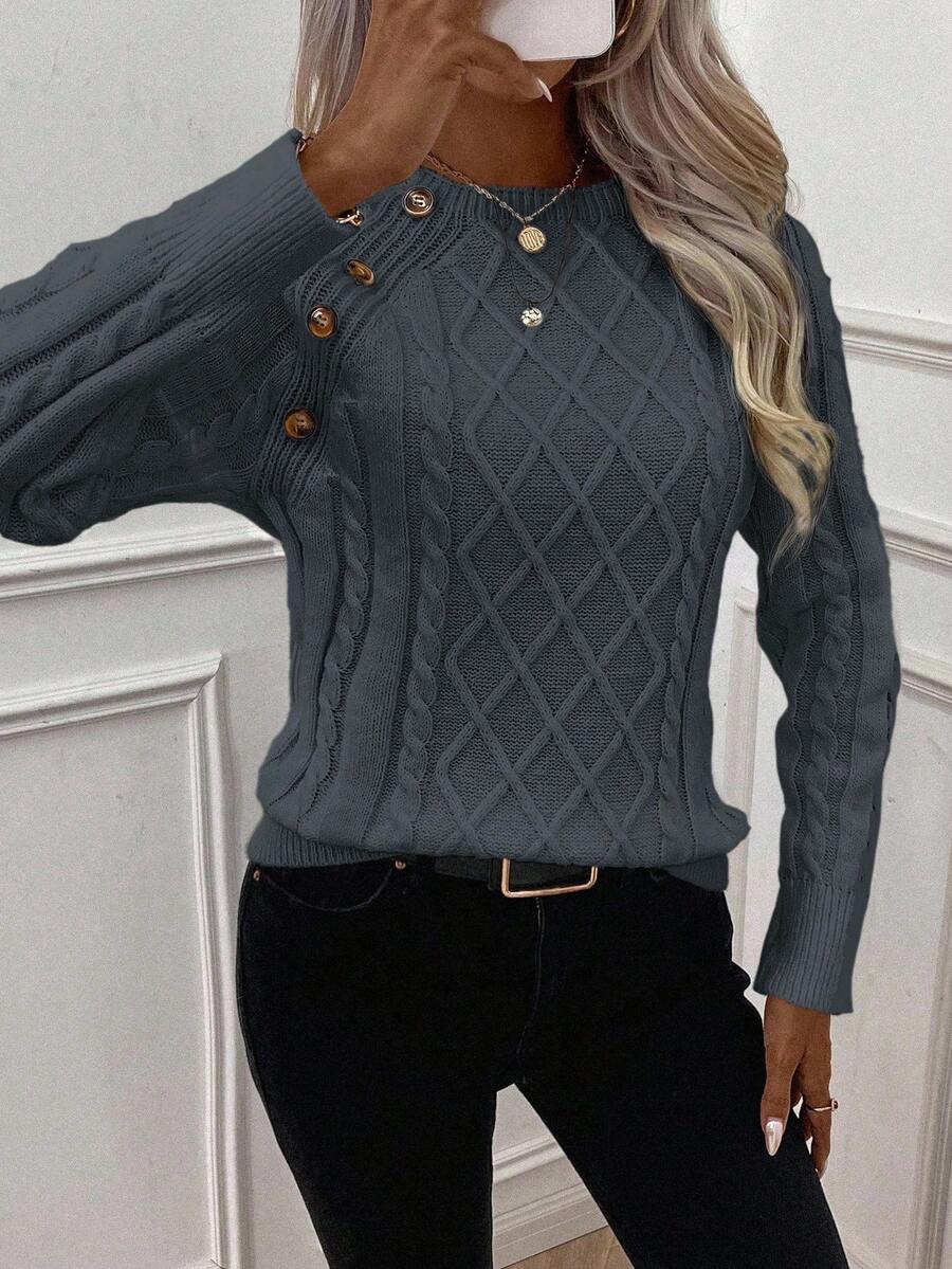 Clara  | Button-Detail Cable Knit Sweater