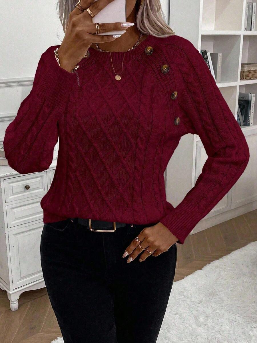 Clara | Button-Detail Cable-Knit Sweater