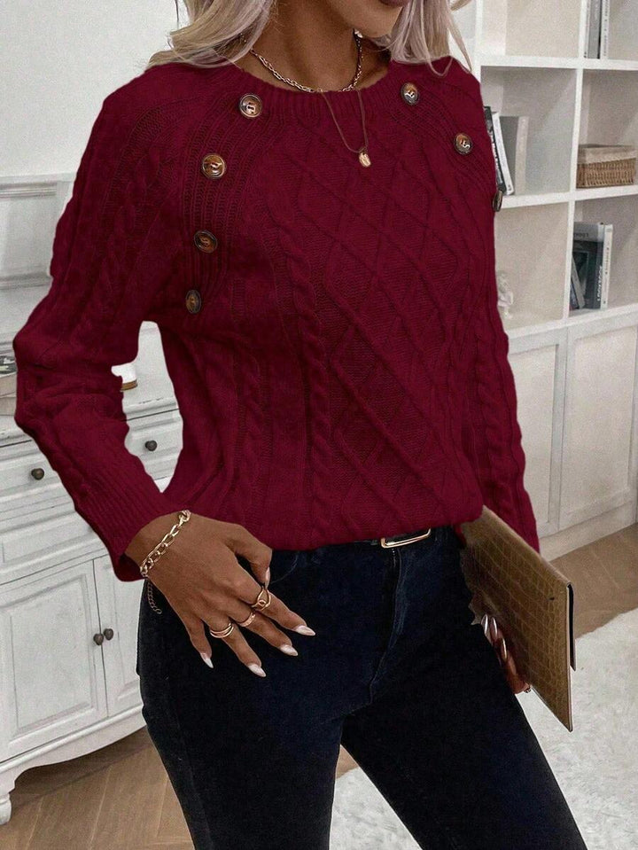 Clara  | Button-Detail Cable Knit Sweater