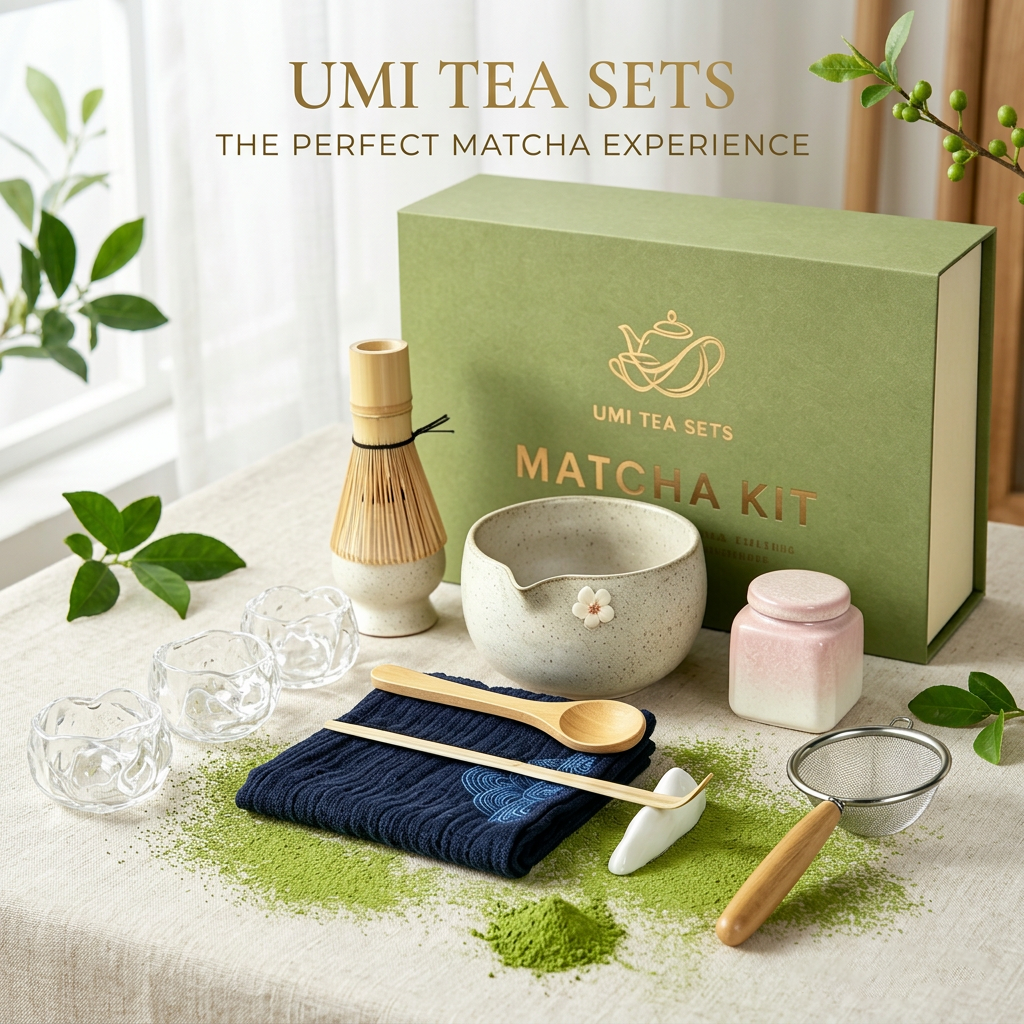 Japanese Ceramic Flower Matcha Tea Set with Bamboo Whisk