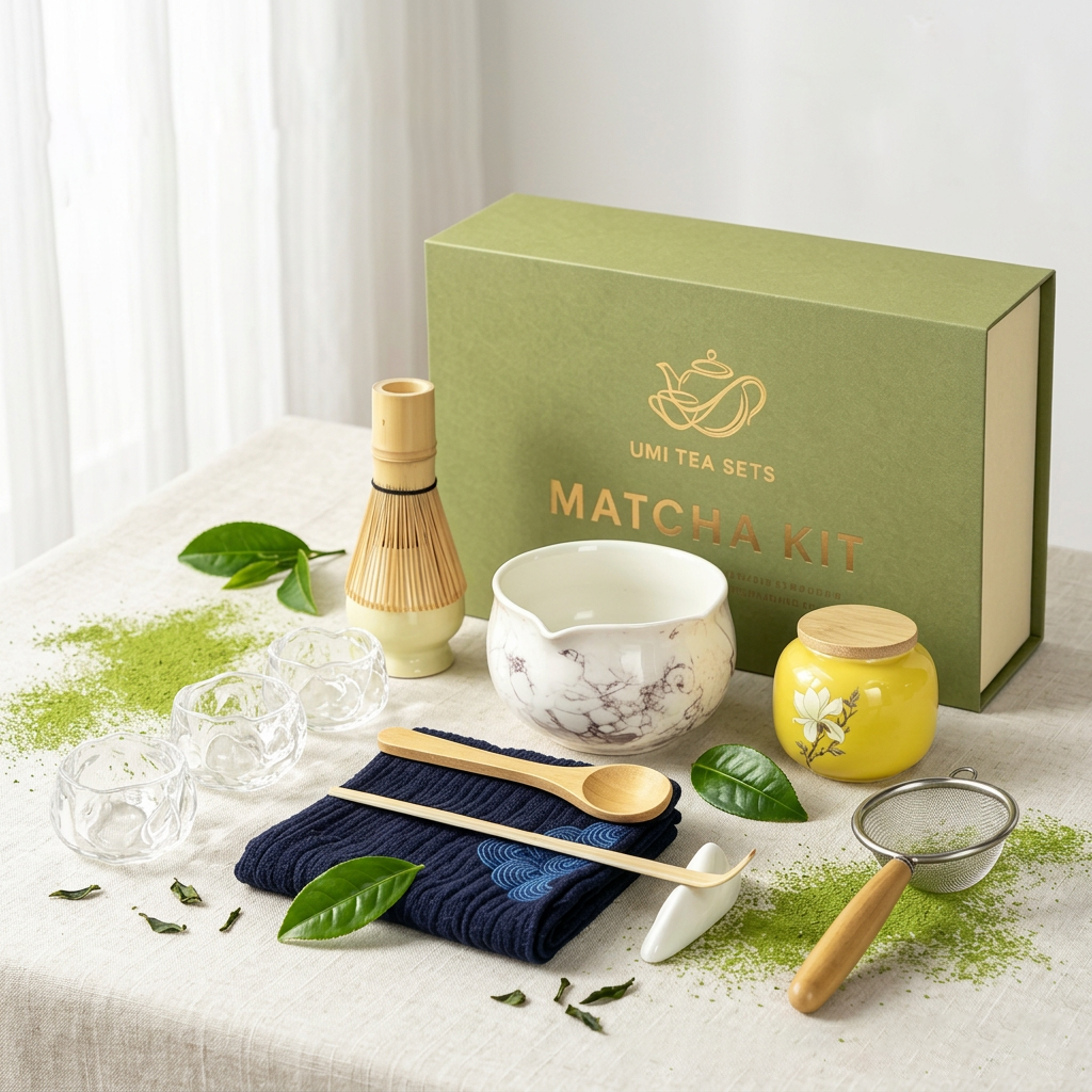 Japanese Marble-Textured Ceramic Matcha Tea Set with Accessories
