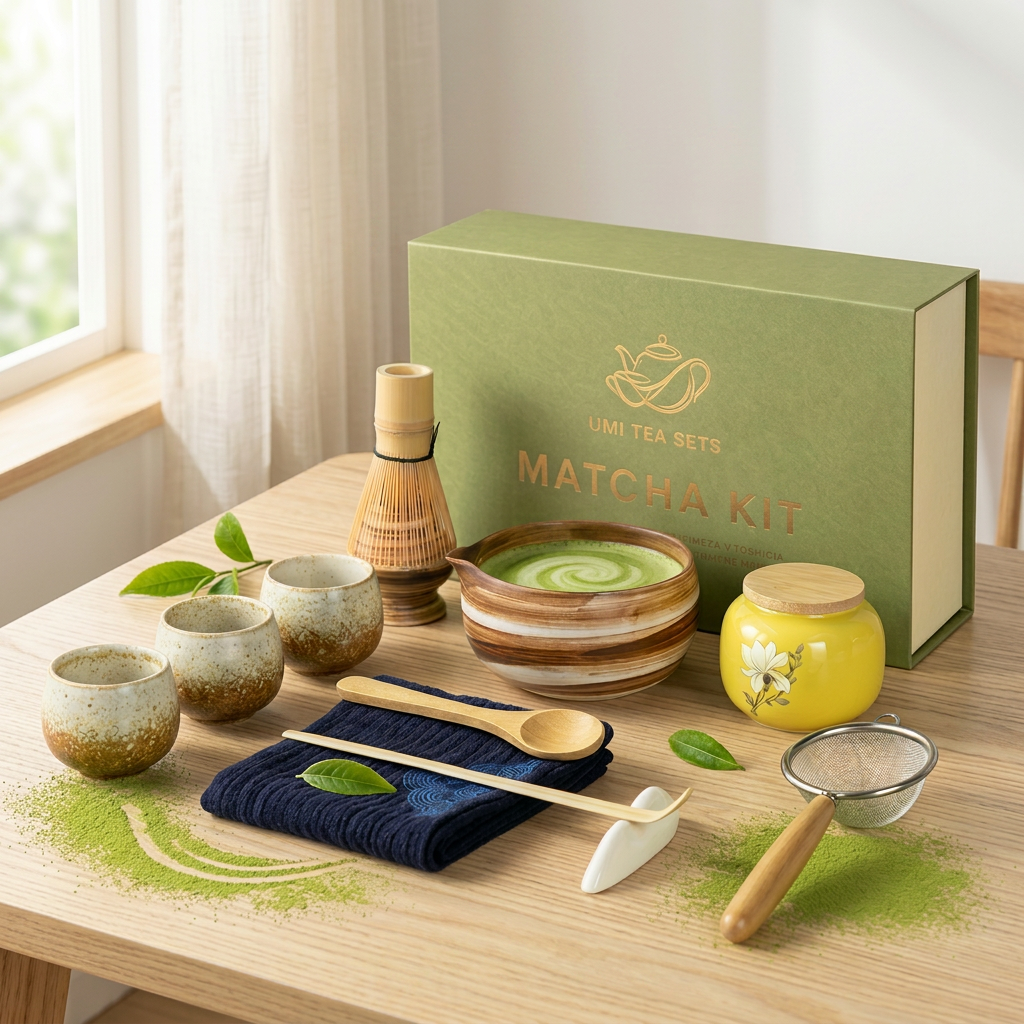 Handcrafted Japanese Matcha Tea Set with Coarse Pottery Bowl and Cups