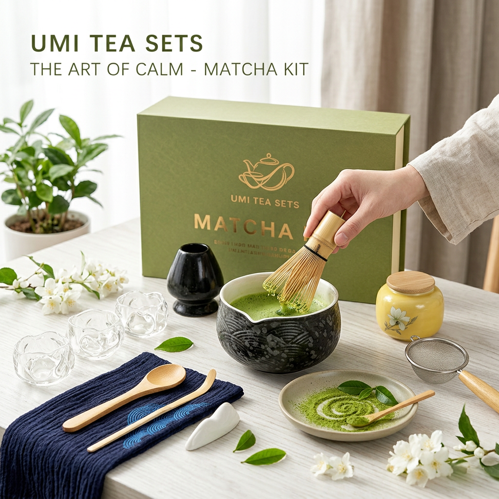 Zen Black Ceramic Matcha Tea Set with Bamboo Whisk and Accessories