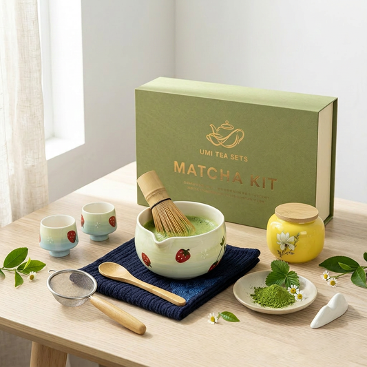 Japanese Strawberry Matcha Tea Set with Bamboo Whisk and Accessories
