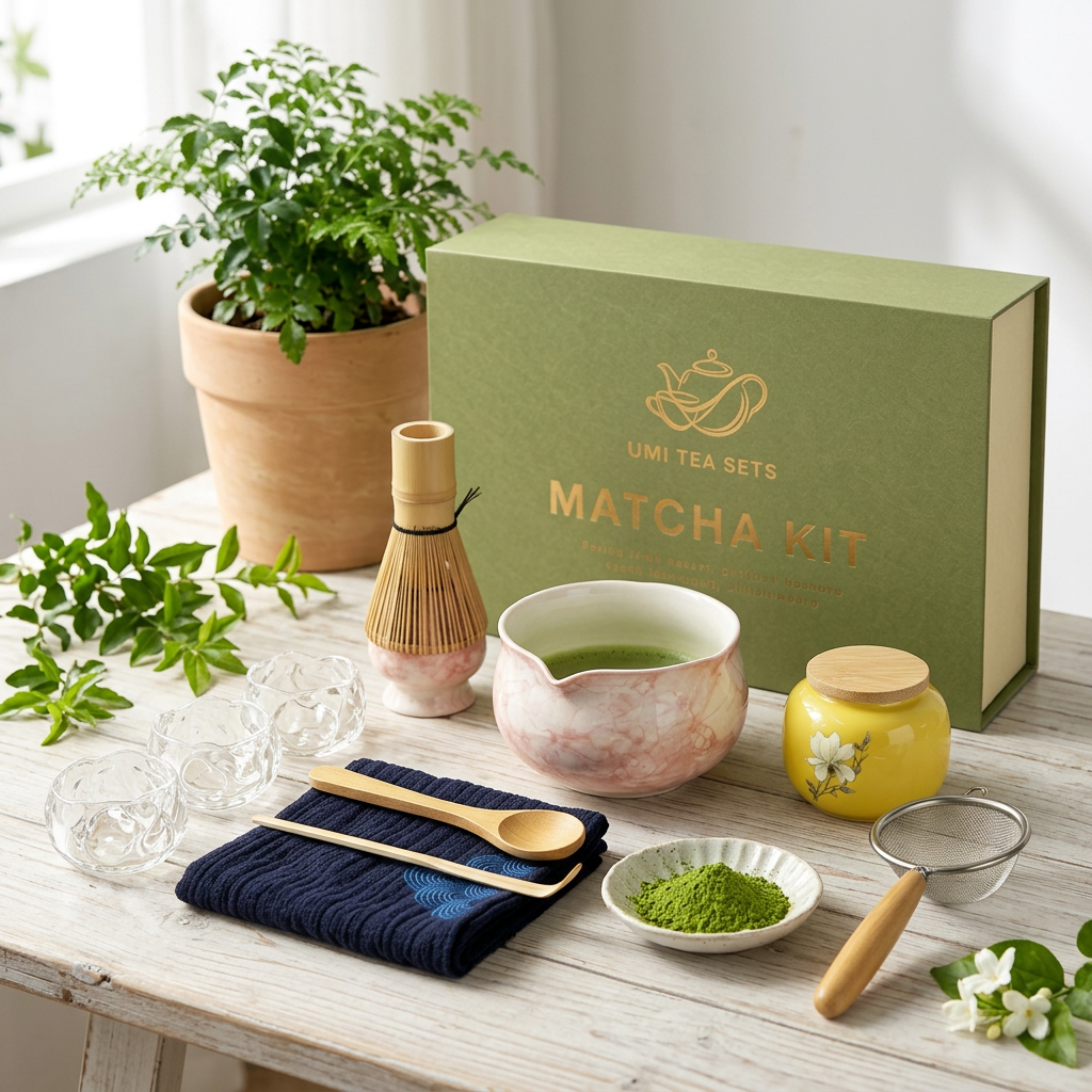 Japanese Marble-Textured Ceramic Matcha Tea Set with Accessories