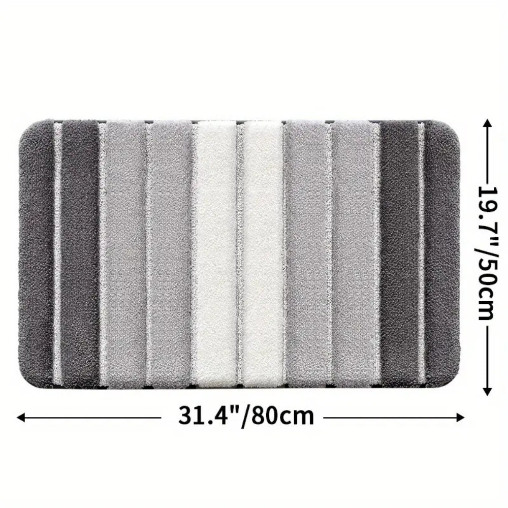 Ultra-Soft Striped Absorbent Bath Mat with Non-Slip Backing
