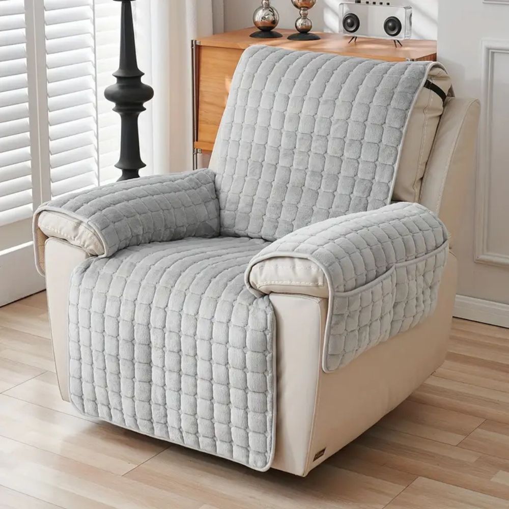 Quilted Microfiber Recliner Cover with Storage Pocket