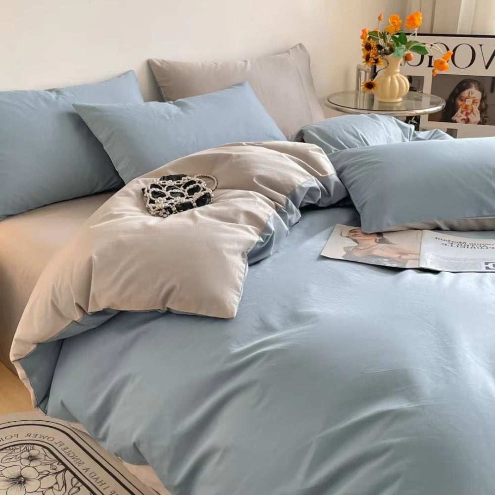 Cotton Duvet Cover Set with Zipper Closure and Pillowcases