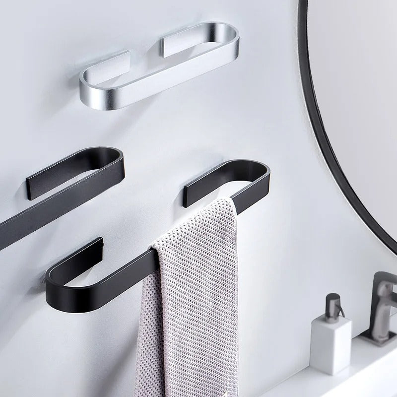 Self-Adhesive Modern Towel Rack in Silver or Matte Black