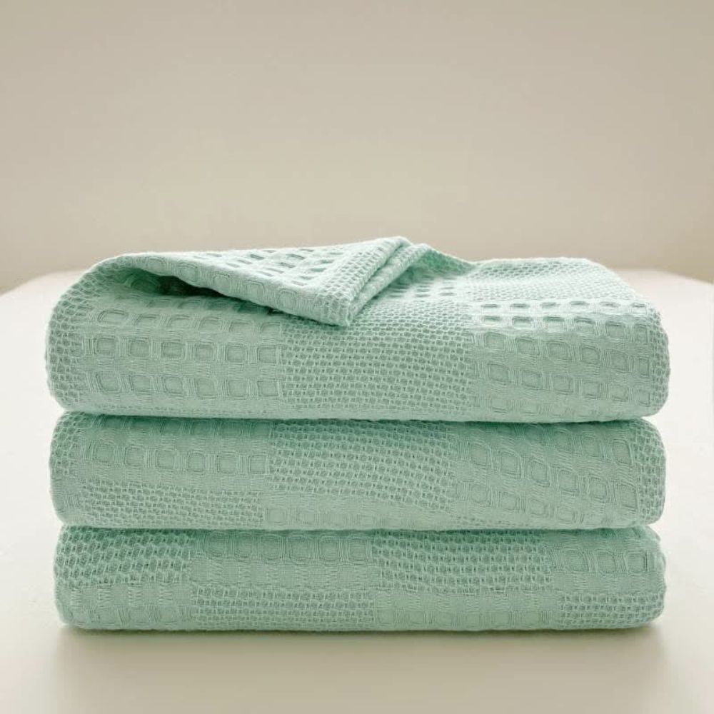 Blush Organic Cotton Waffle Checkered Blanket
