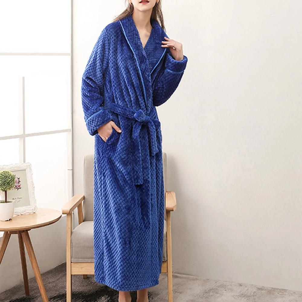 Unisex Fleece Winter Bathrobe with Pockets and Belt