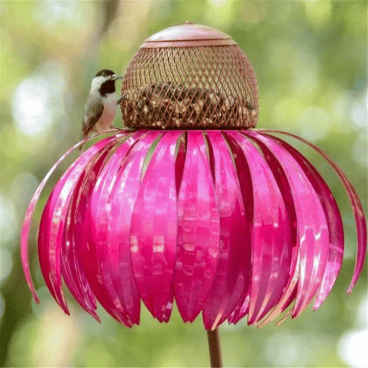 Flower-Shaped Metal Bird Feeder Stake