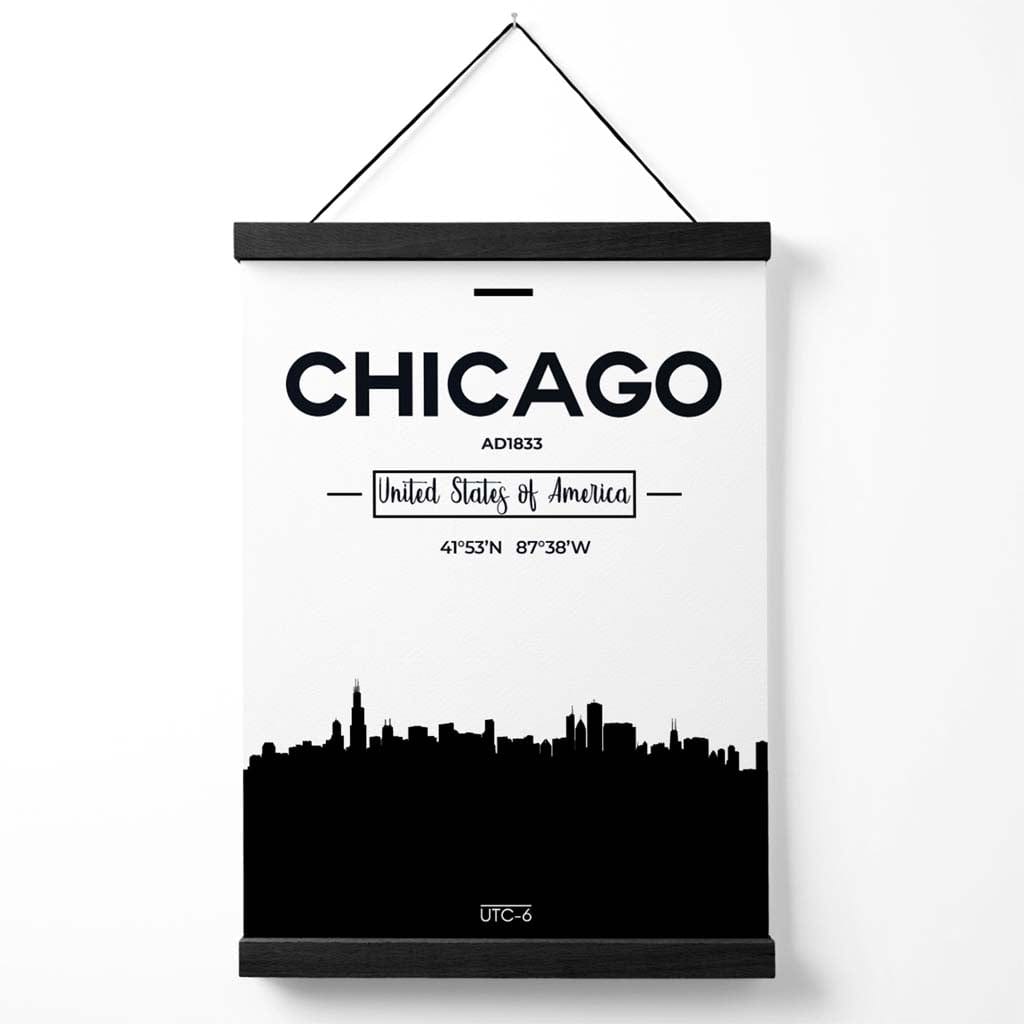 Black and White Chicago City Skyline Framed Poster