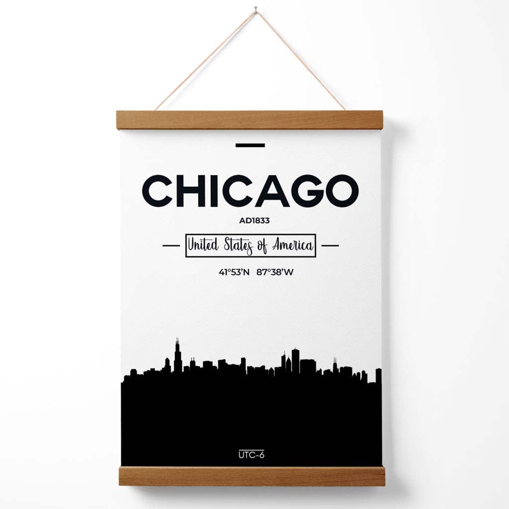 Black and White Chicago City Skyline Framed Poster