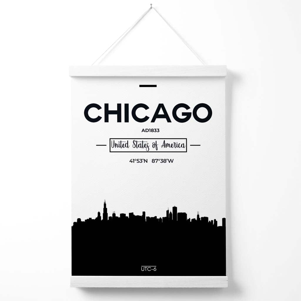 Black and White Chicago City Skyline Framed Poster
