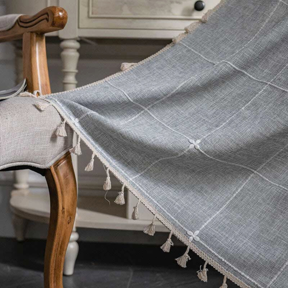 Tassel Plaid Semi-Blackout Cotton Blend Drapes