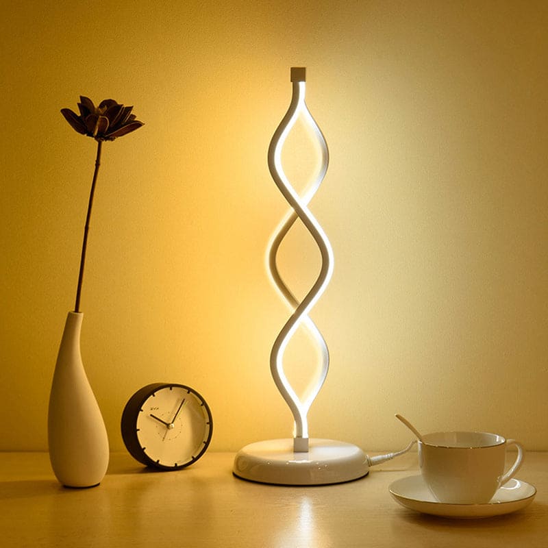 Elegant White LED Spiral Table Lamp – Modern USB Rechargeable Design