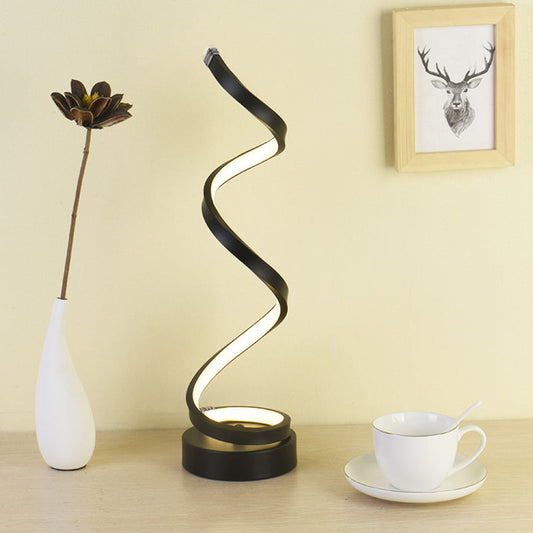 Modern Spiral Ribbon Metal Table Lamp in Black, White, and Gold with LED Warm Light
