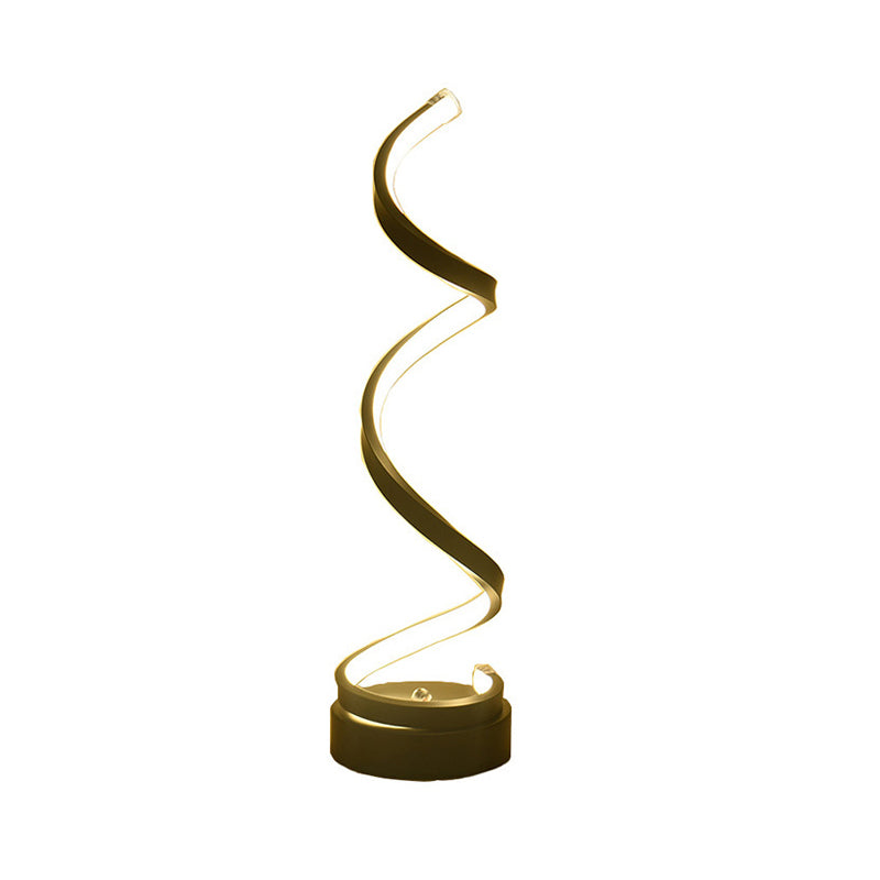 Modern Spiral Ribbon Metal Table Lamp in Black, White, and Gold with LED Warm Light