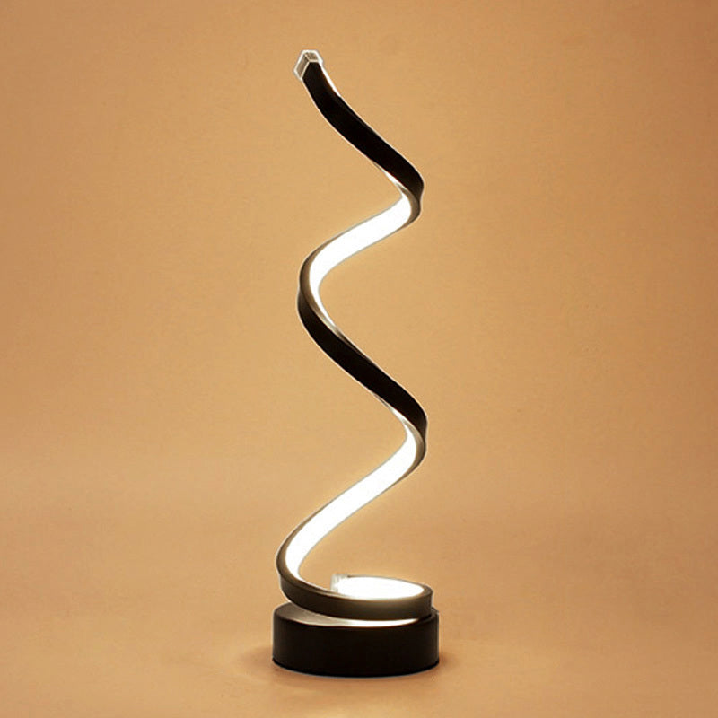 Modern Spiral Ribbon Metal Table Lamp in Black, White, and Gold with LED Bulb