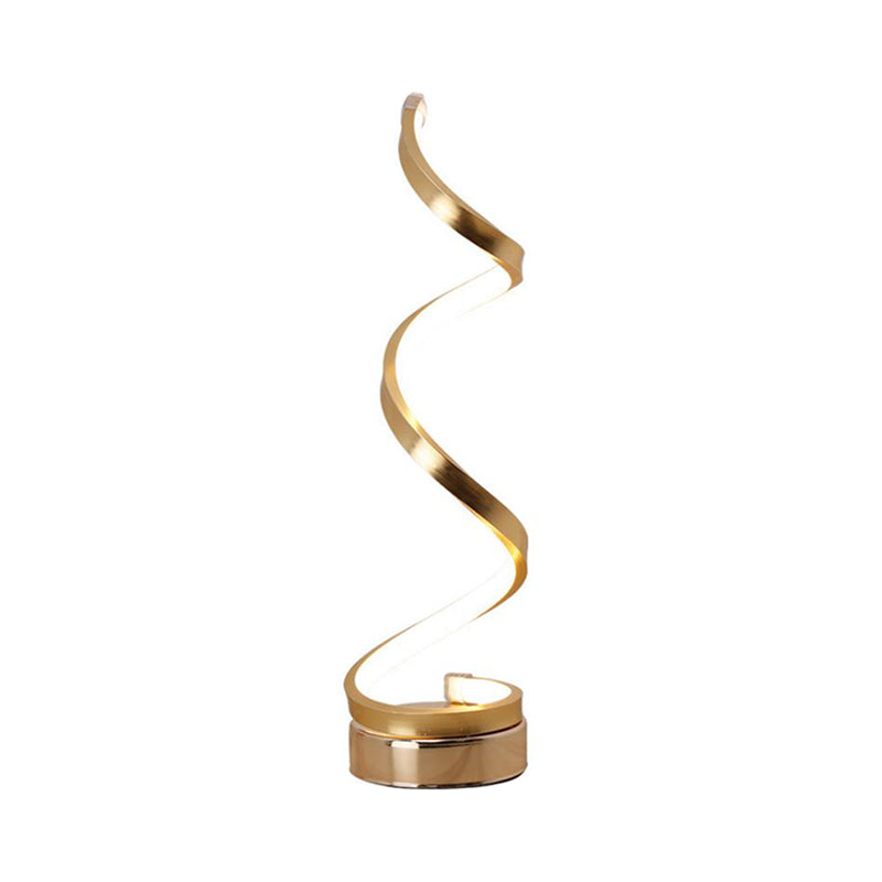 Modern Spiral Ribbon Metal Table Lamp in Black, White, and Gold with LED Warm Light