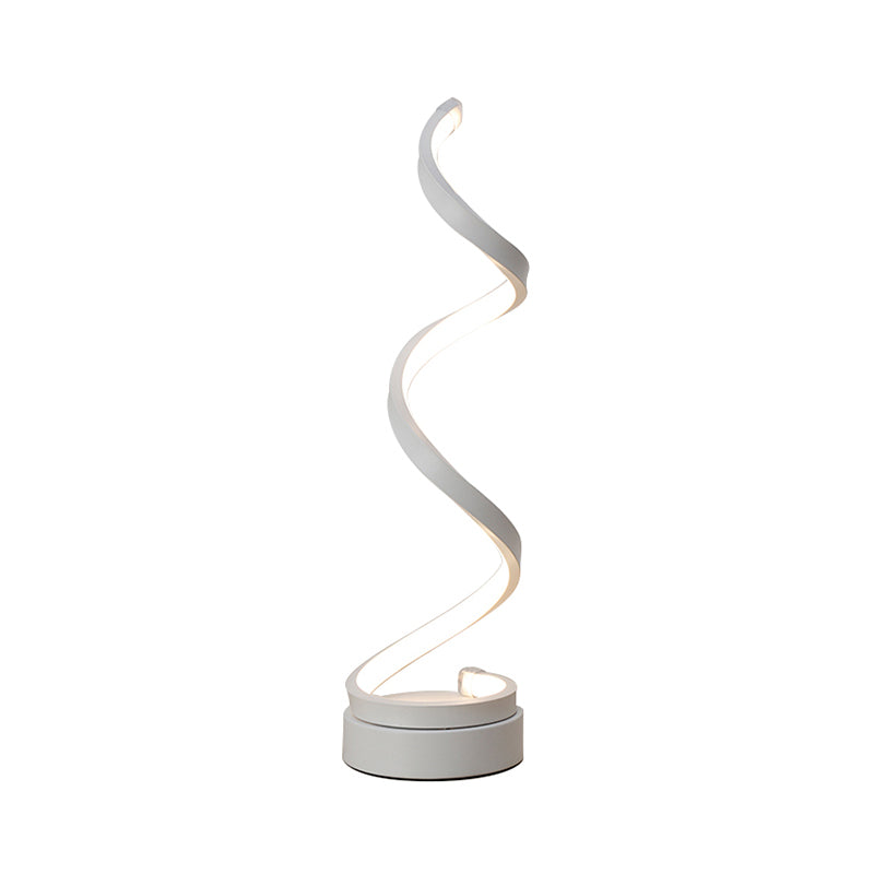 Modern Spiral Ribbon Metal Table Lamp in Black, White, and Gold with LED Warm Light