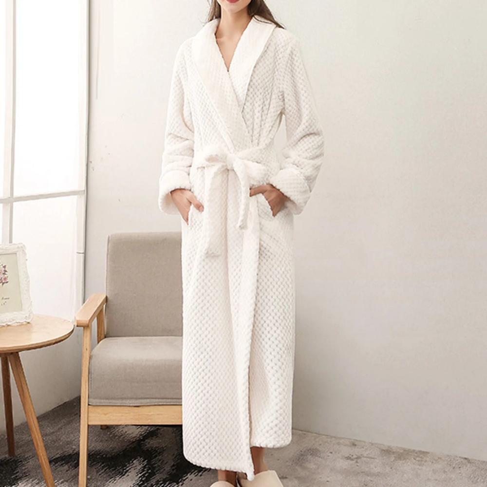 Unisex Fleece Winter Bathrobe with Pockets and Belt