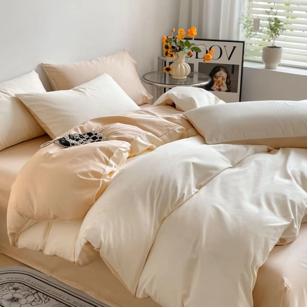 Cotton Duvet Cover Set with Zipper Closure and Pillowcases