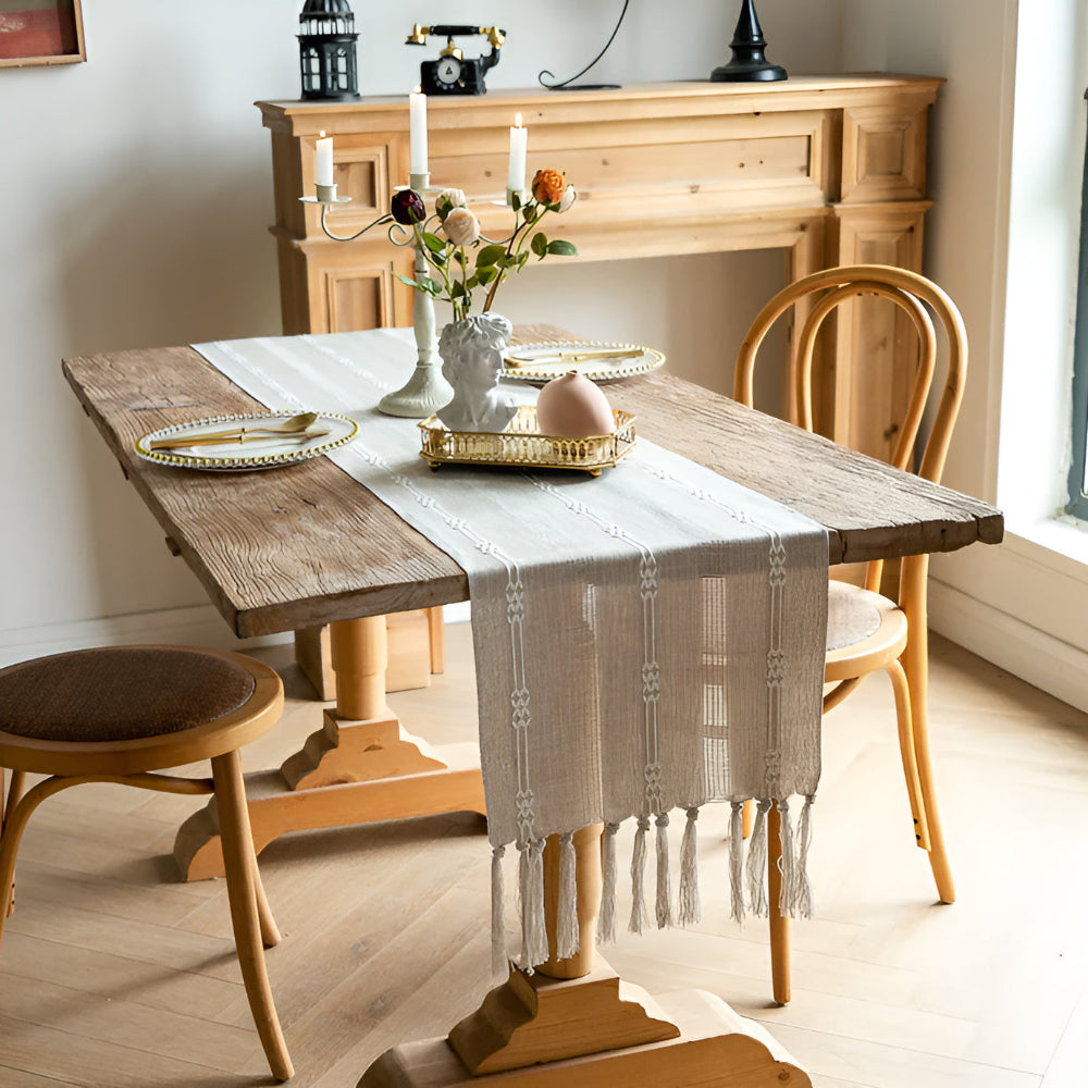 Woven Microfiber Tassel Table Runner
