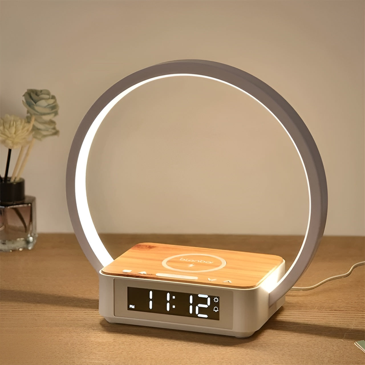 3-in-1 LED Table Lamp with Wireless Charger and Alarm Clock