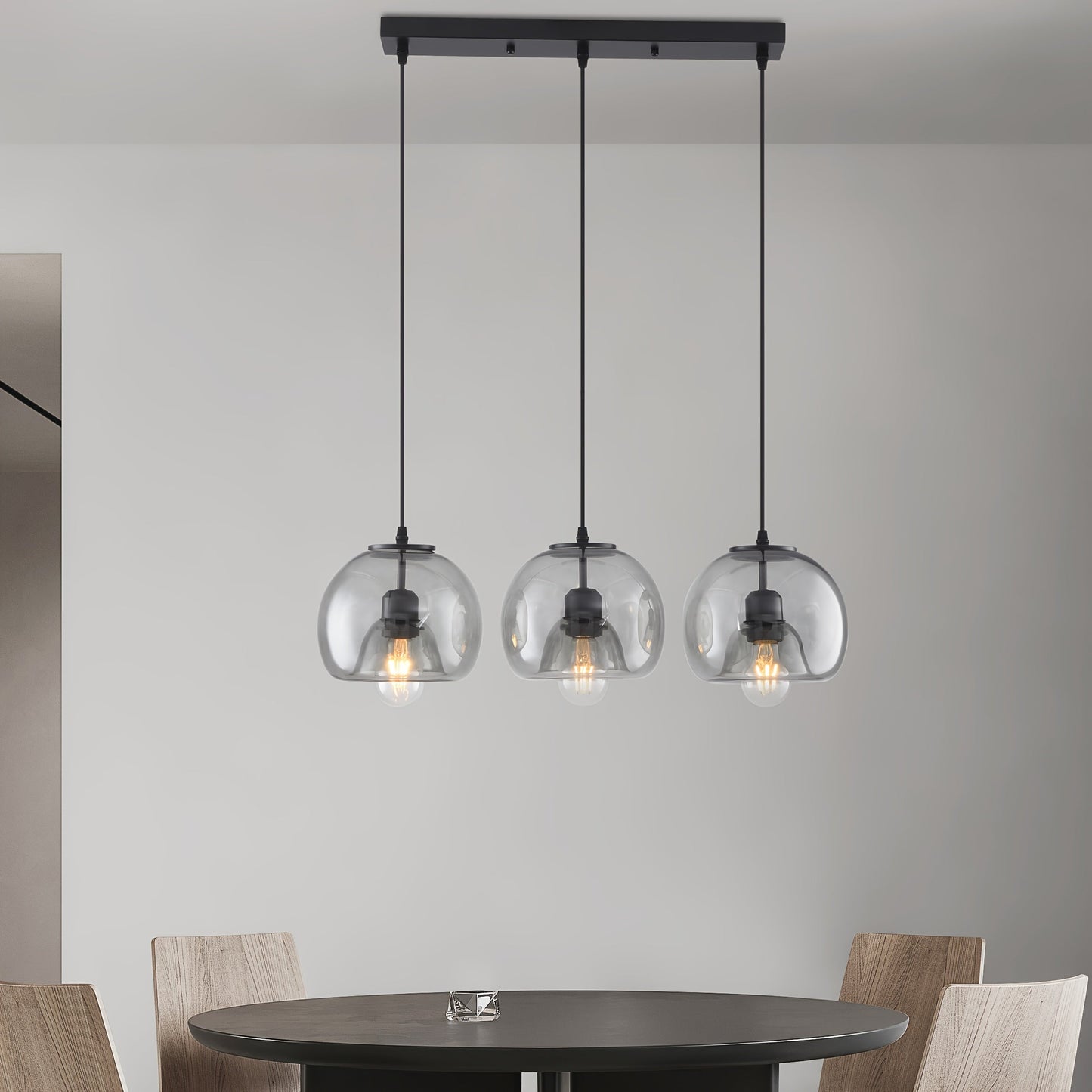 Smoked Glass Adjustable Pendant Light for Kitchen Island