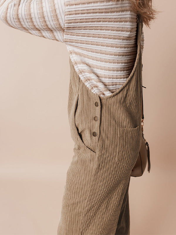 Cozy Ribbed Corduroy Loose Fit Overalls with Adjustable Straps