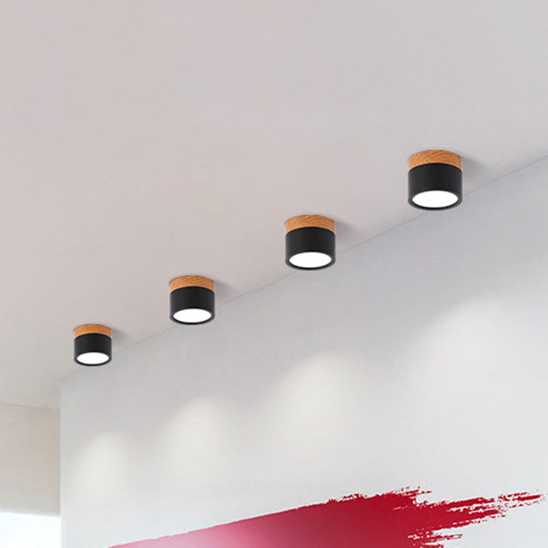 Small Recessed Ceiling Light in Yellow Blue Black Metal with Wood Finish