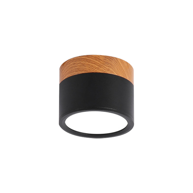 Small Recessed Ceiling Light in Yellow Blue Black with Wood Finish