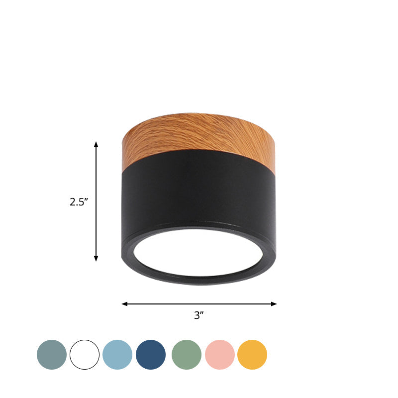 Small Recessed Ceiling Light in Yellow Blue Black Metal with Wood Finish