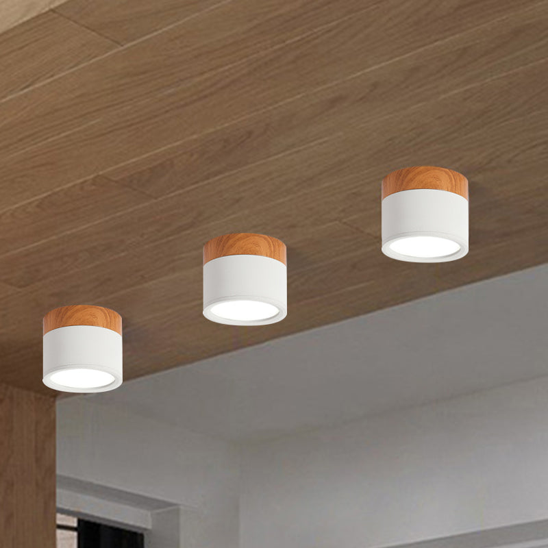 Compact Macaron Ceiling Light in Yellow, Blue, and Black – Modern Metal and Wood Flush Mount for Kitchen and Bar