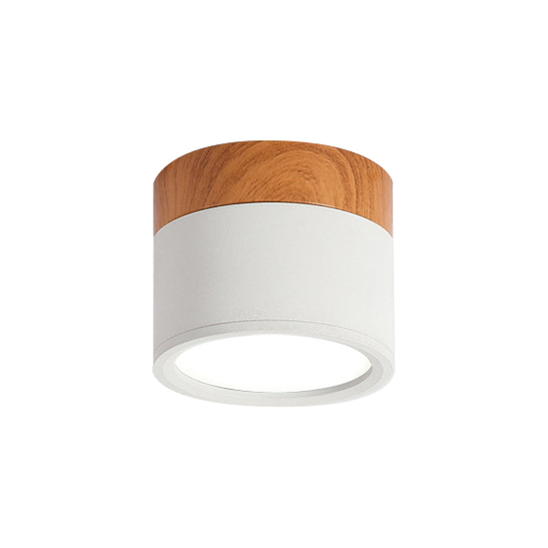 Small Recessed Ceiling Light in Yellow Blue Black Metal with Wood Finish