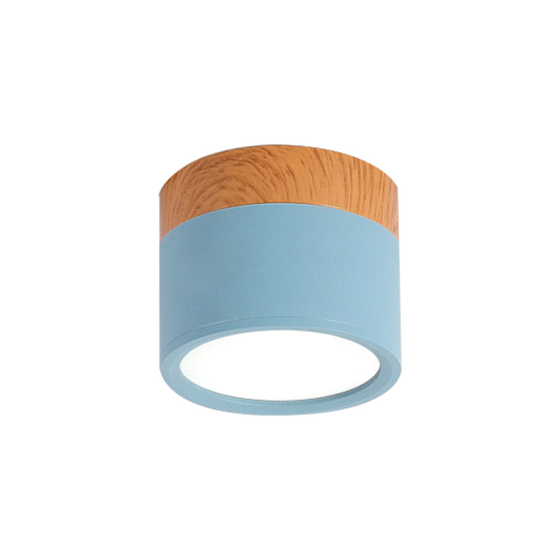 Small Recessed Ceiling Light in Yellow Blue Black Metal with Wood Finish