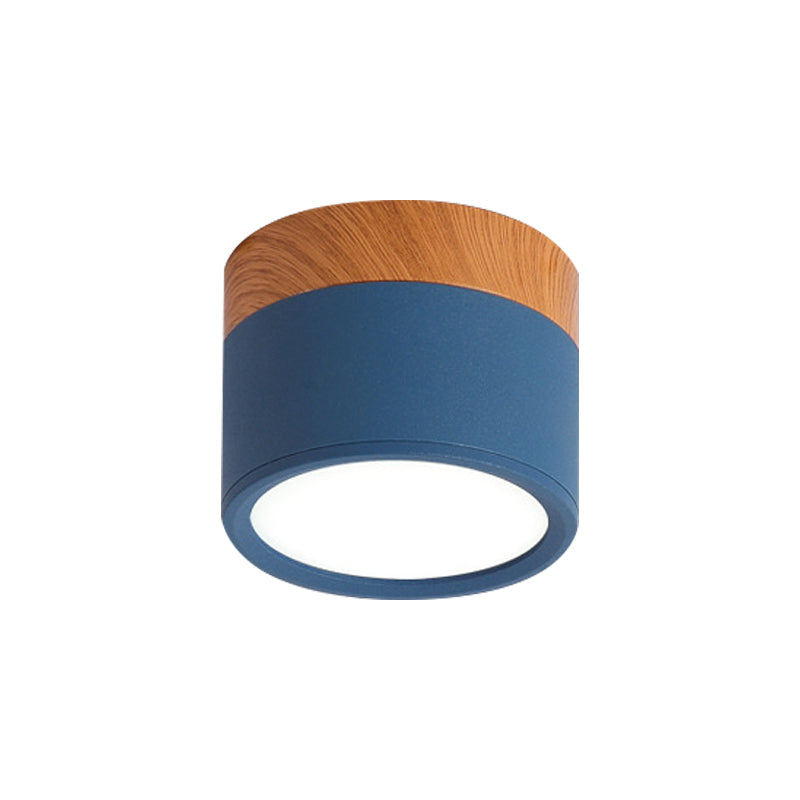 Compact Macaron Ceiling Light in Yellow, Blue, and Black – Modern Metal and Wood Flush Mount for Kitchen and Bar