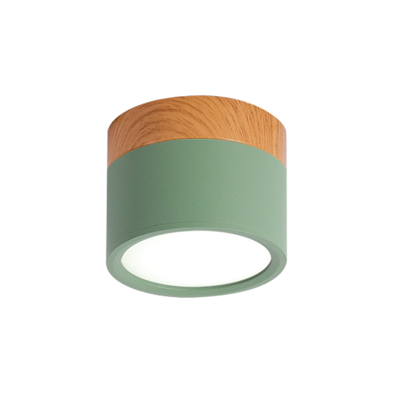 Small Recessed Ceiling Light in Yellow Blue Black with Wood Finish