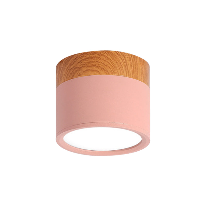 Small Recessed Ceiling Light in Yellow Blue Black with Wood Finish