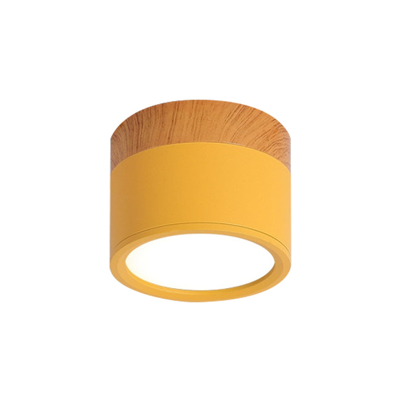 Small Recessed Ceiling Light in Yellow Blue Black with Wood Finish