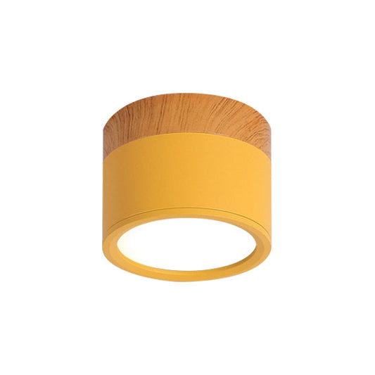 Small Recessed Ceiling Light in Yellow Blue Black with Wood Finish