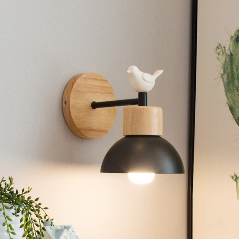 Metal and Wood Wall Lamp with Bird Accent for Kids Room