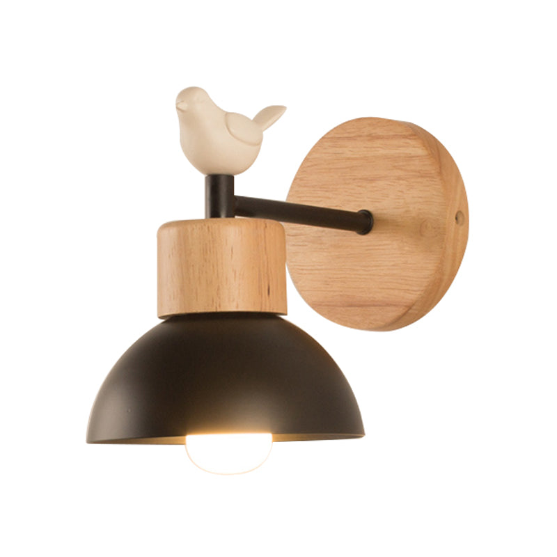 Metal and Wood Wall Lamp with Bird Accent for Kids Room
