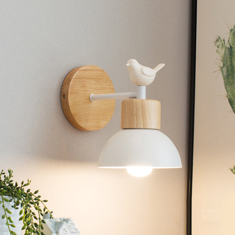 Metal and Wood Wall Lamp with Bird Accent for Kids Room