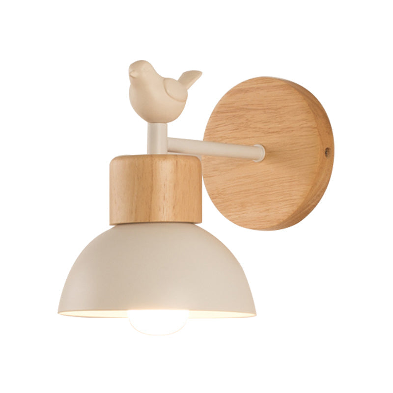 Metal and Wood Wall Lamp with Bird Accent for Kids Room