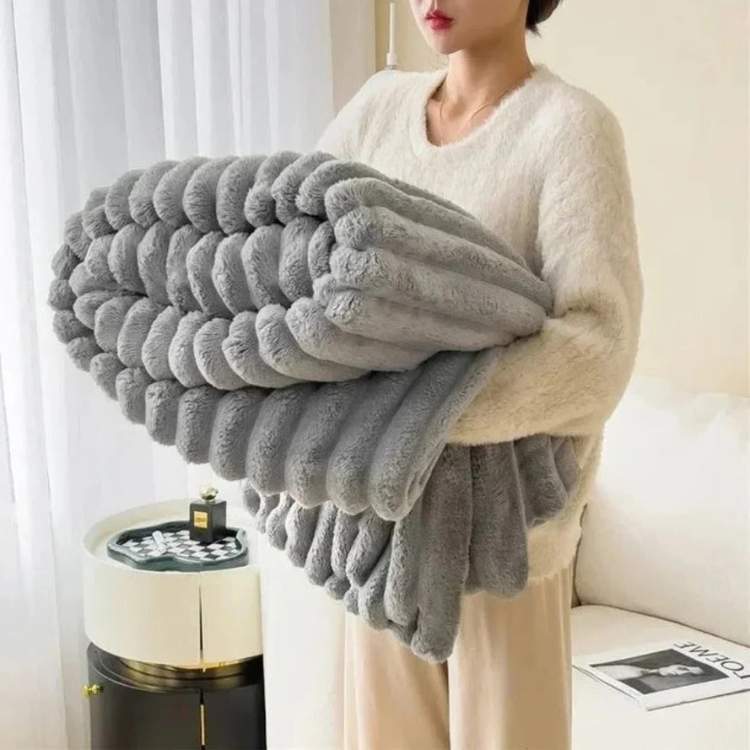 Plush Striped Faux Fur Weighted Blanket