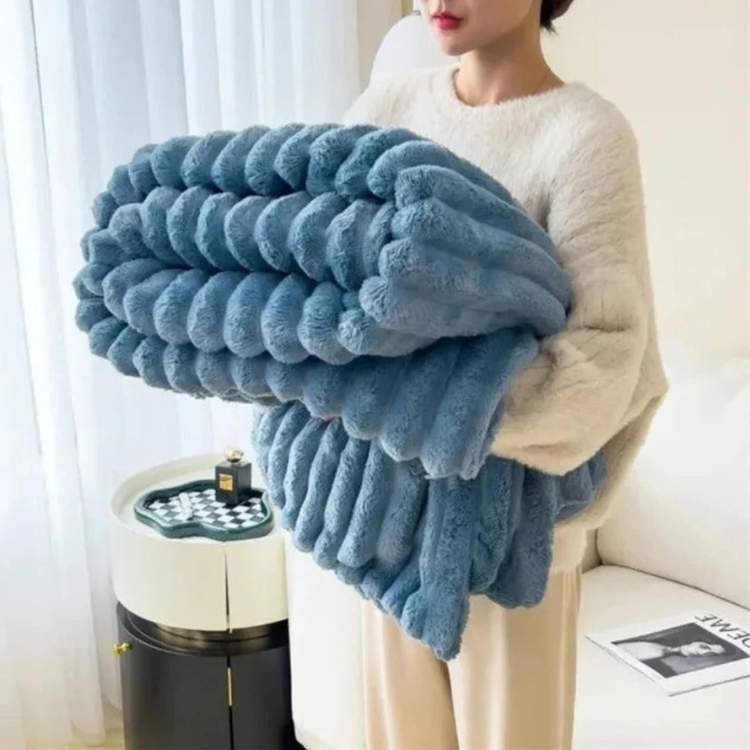 Plush Striped Faux Fur Weighted Blanket